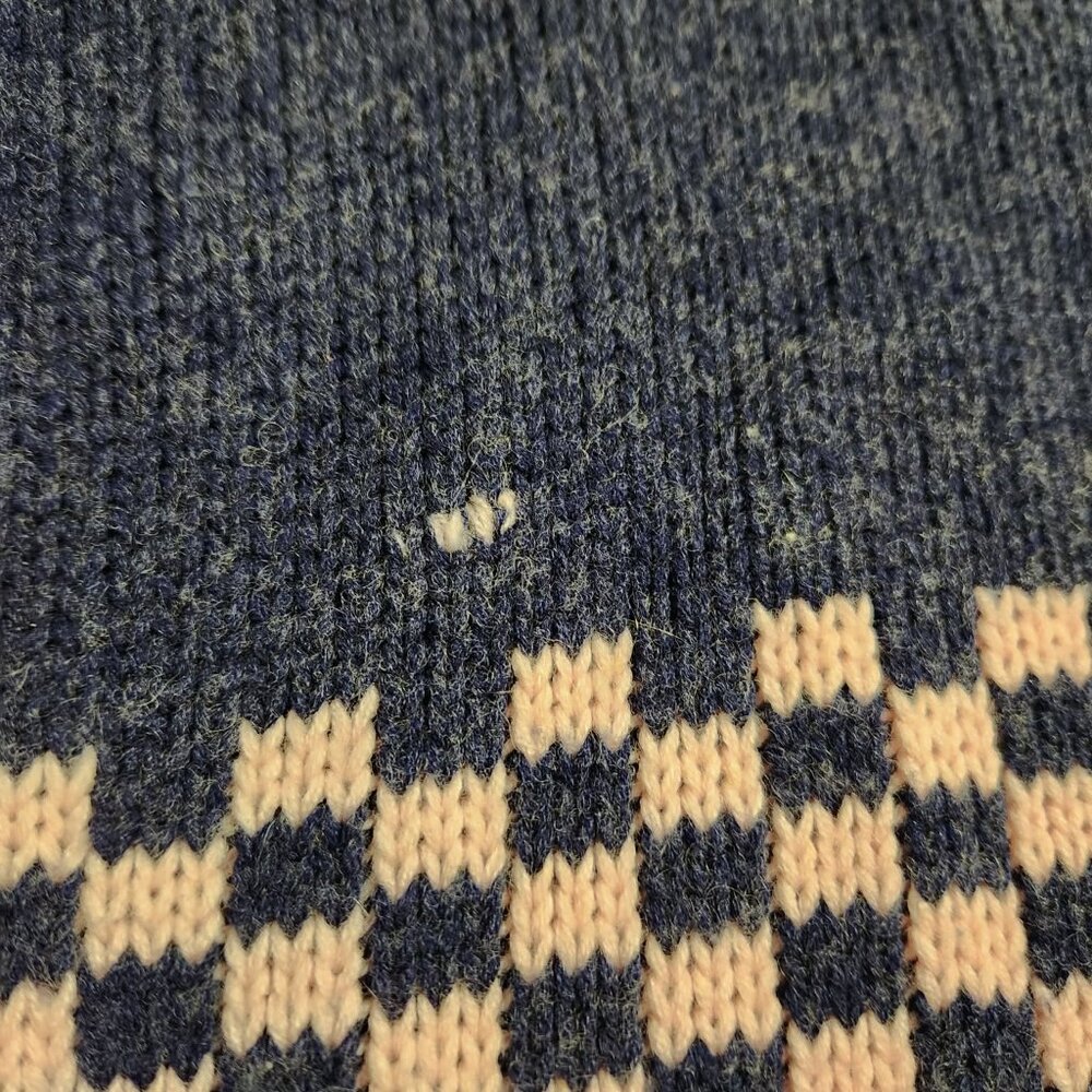 VTG 90s M Paris Sports Club Checker Navy Blue/Pink Preppy Cardigan Sweater - Picture 3 of 6